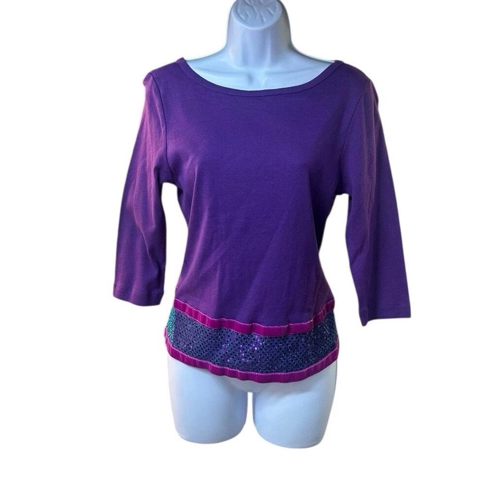 Cache Purple Sequin Cutout Back Tie 3/4 Sleeve Top Y2K Glam Clubwear Crop L NWT